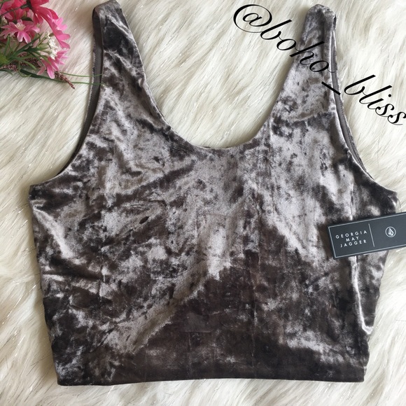 Gray Crushed Velvet Zip Back Crop Top NWT - Picture 8 of 8